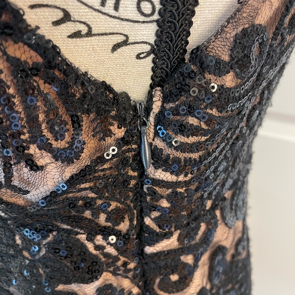 Free People Mini Black Sequence Cocktail deep V front and back dress Size 4 - Picture 6 of 12